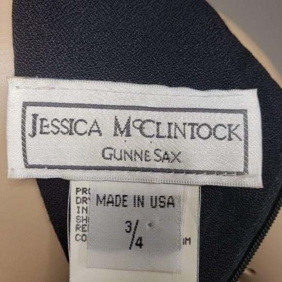 Jessica McClintock Gunne Sax vintage Black Evening Gown Lace and Side Slit sz 4 - Picture 7 of 8